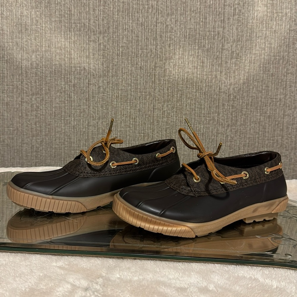 MICHAEL Michael Kors Black and Tan Duck-Style Rain Boat Shoes
